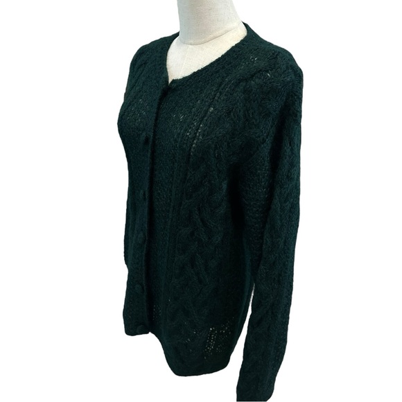 Vtg Talbots Mohair Blend Open Cable Knit Cardigan Sz L Oversized Forest Green - Picture 10 of 12